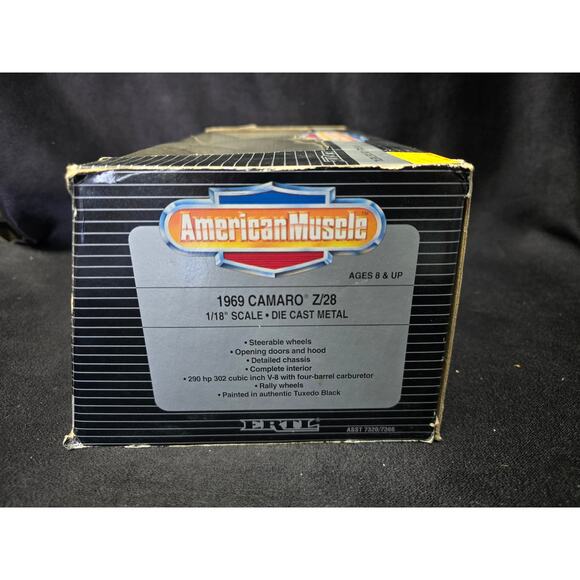 ERTL American Muscle '69 Black Chevy Camaro Z/28 1/18 Scale Die Cast Metal Car - Picture 2 of 9